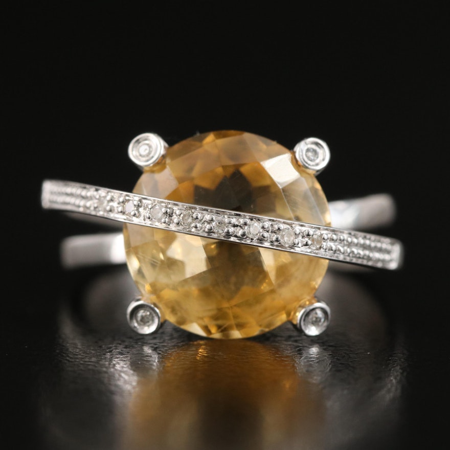 14K Citrine and Diamond High-Low Crossover Ring