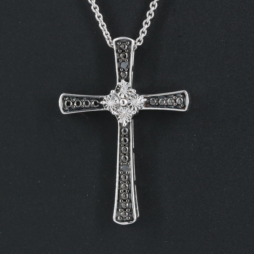 Sterling Diamond Cross Pendant Necklace