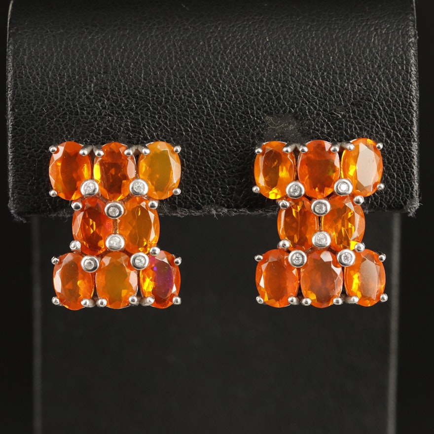 Sterling Fire Opal and Cubic Zirconia Earrings