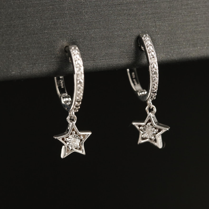 Sterling Diamond Star Huggie Earrings