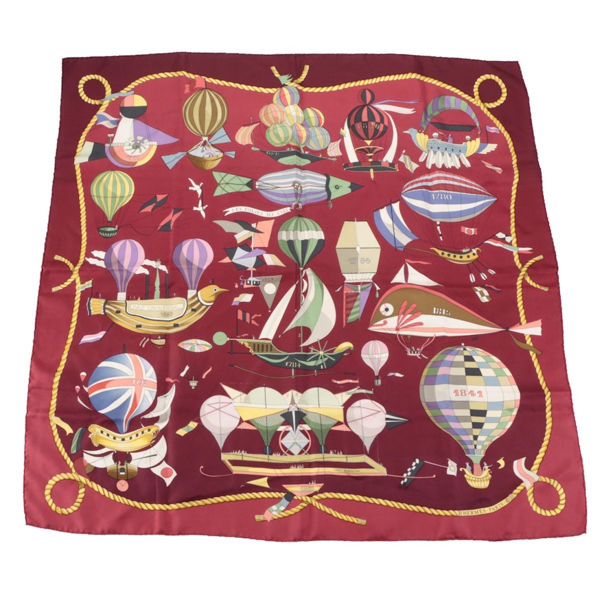 Hermès Early Issue "Les Folies du Ciel" Silk Twill Scarf