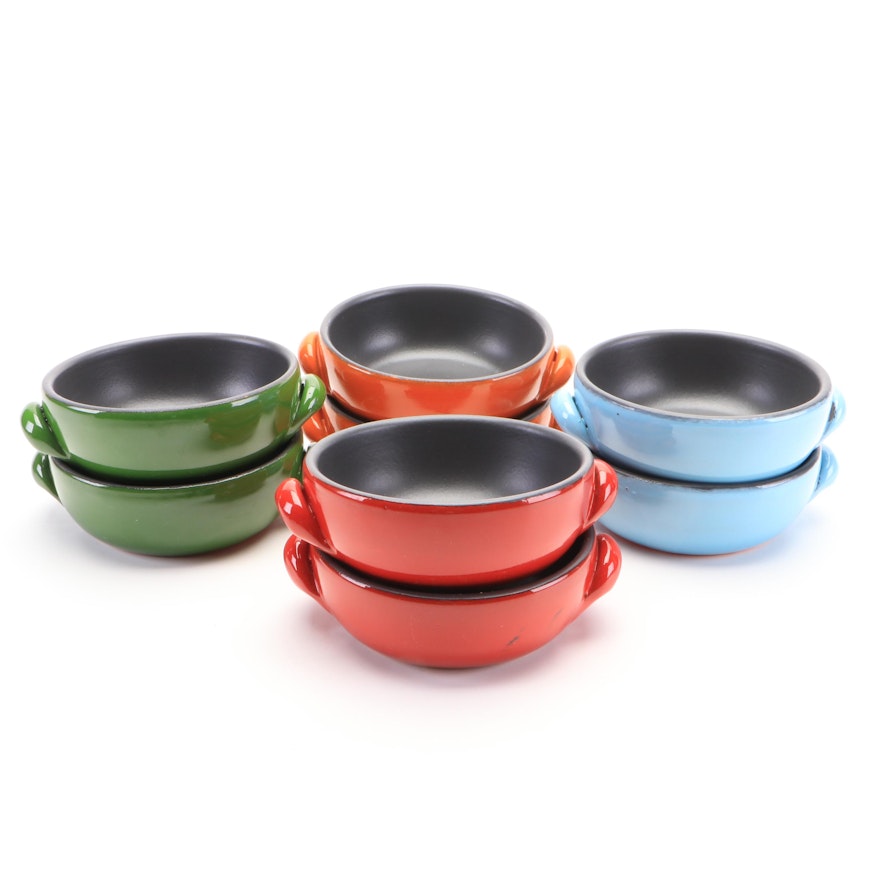 Italian Glazed Terracotta Handled Soup Bowls