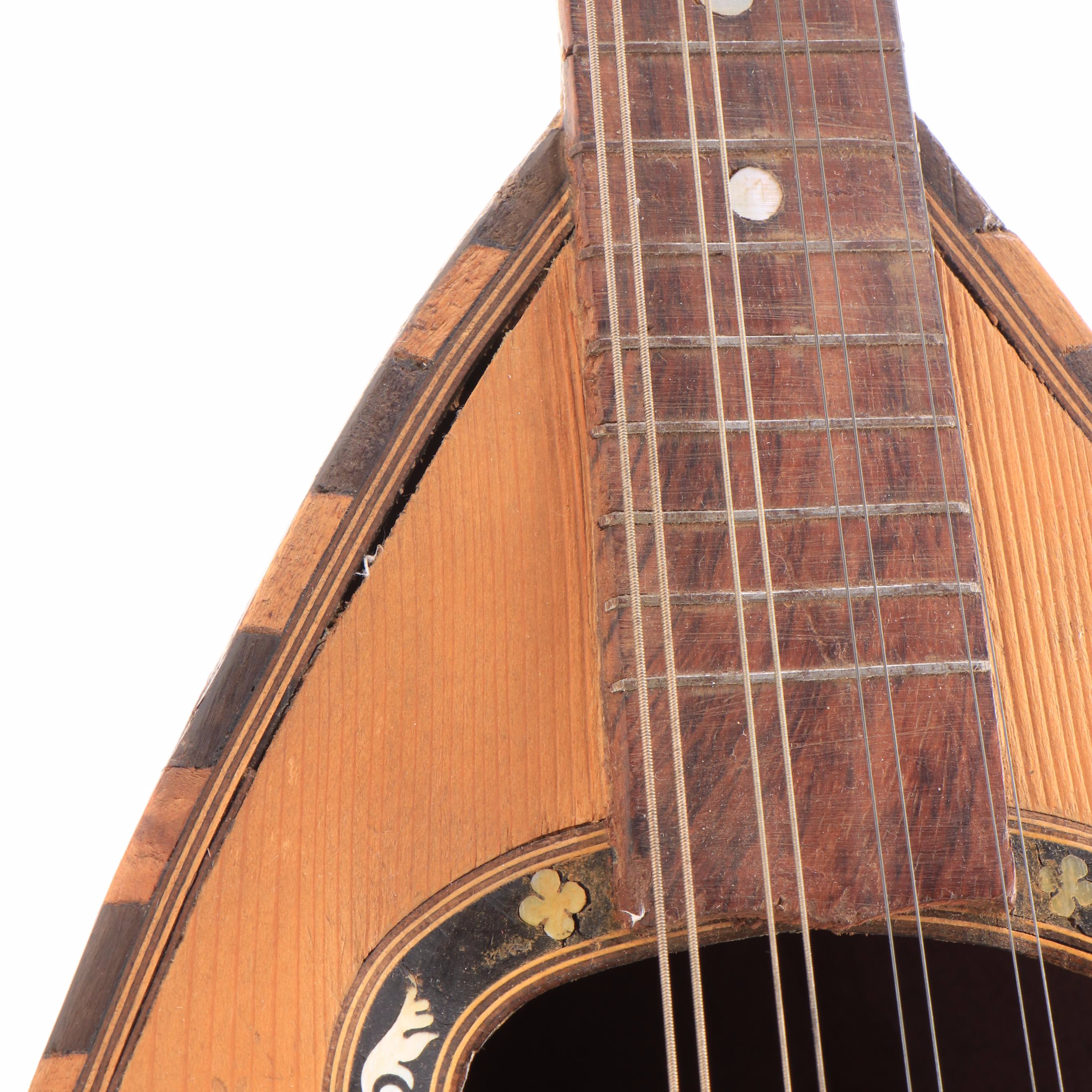 Italian Style Mother-of-Pearl and Turtle Shell Inlaid Bowl Back Mandolin, Case