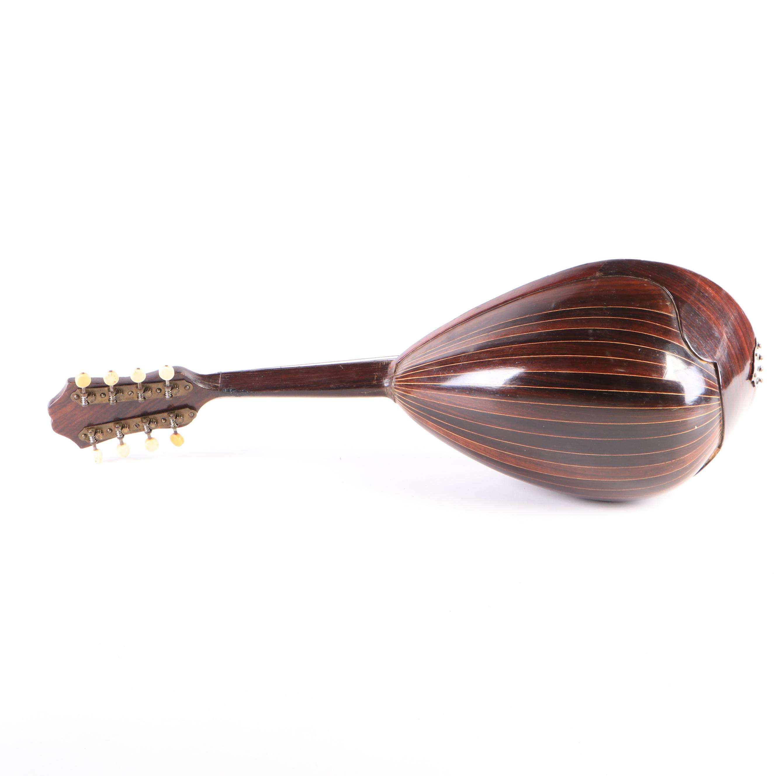 Italian Style Mother-of-Pearl and Turtle Shell Inlaid Bowl Back Mandolin, Case