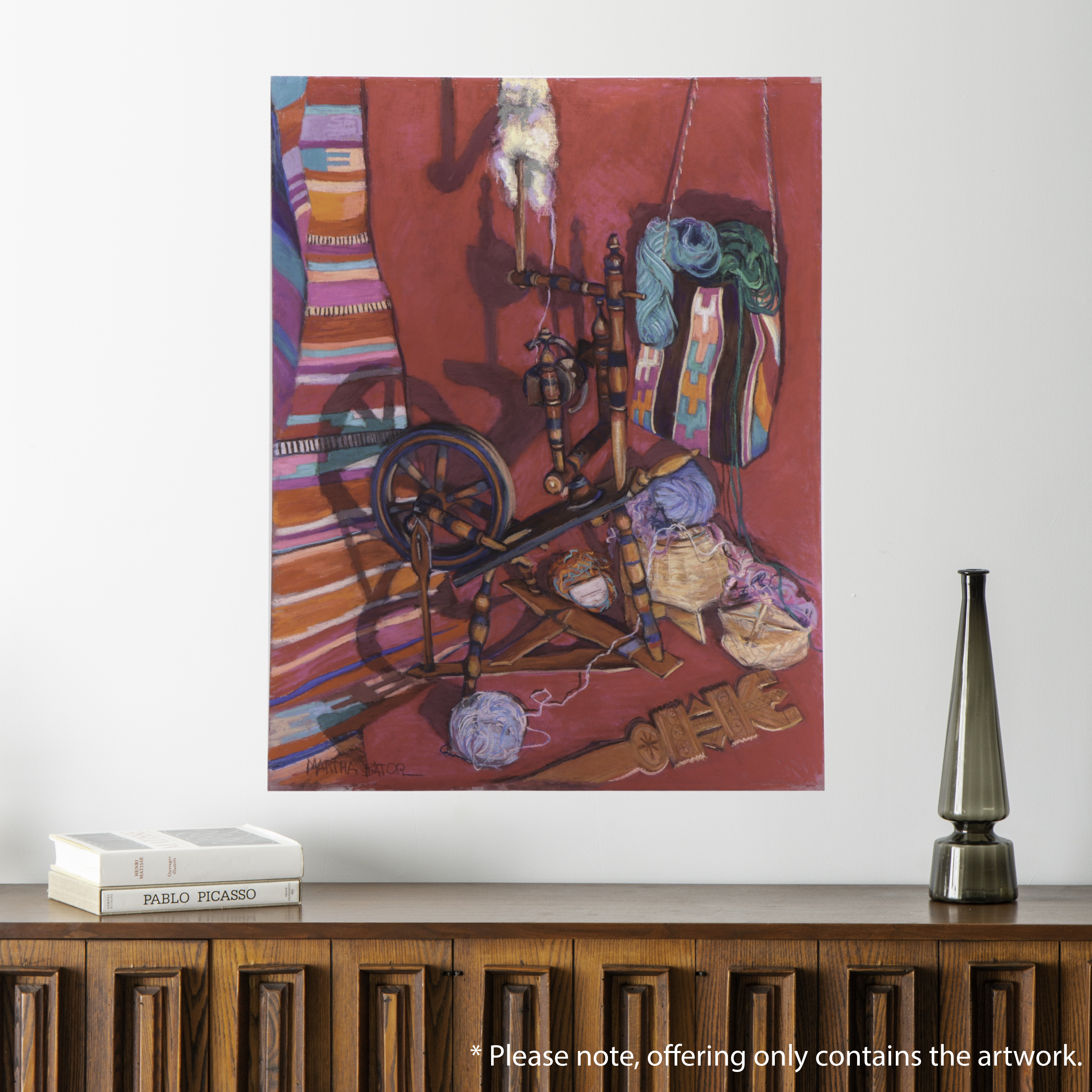 Martha Bator Still Life Pastel Drawing of a Spinning Wheel