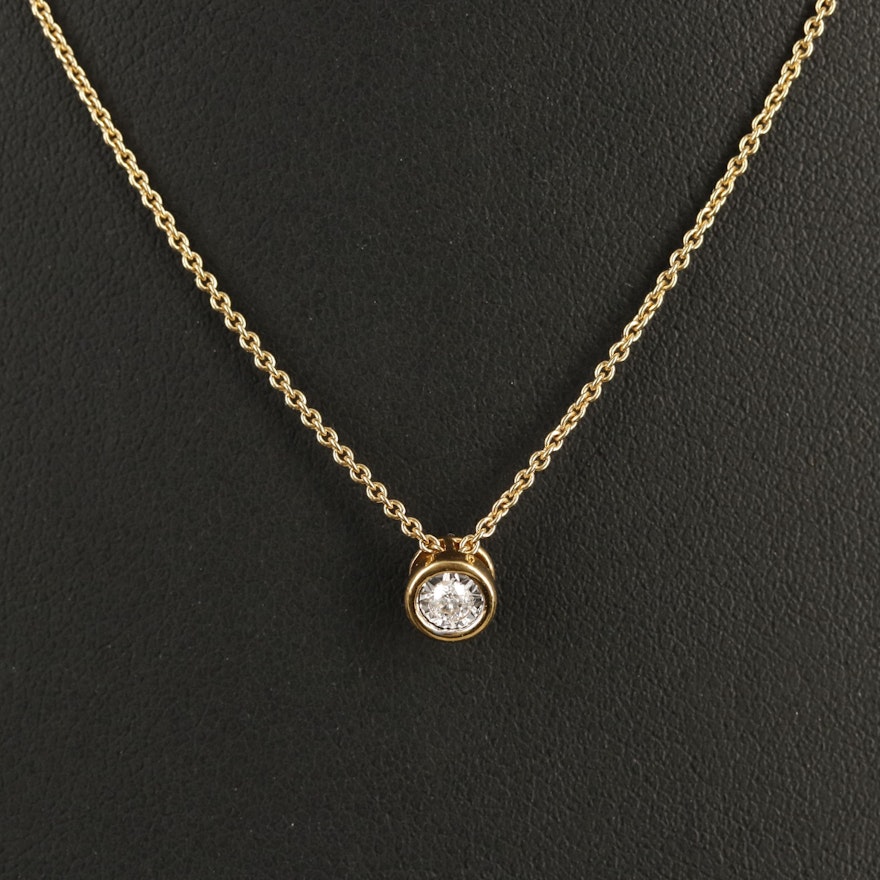 Sterling Diamond Bezel Set Solitaire Pendant Necklace