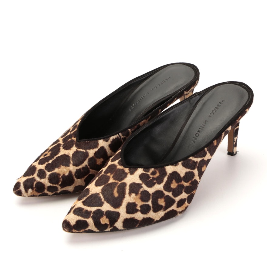 Rebecca Minkoff Pointed-Toe Mules in Leopard-Print Calfhair