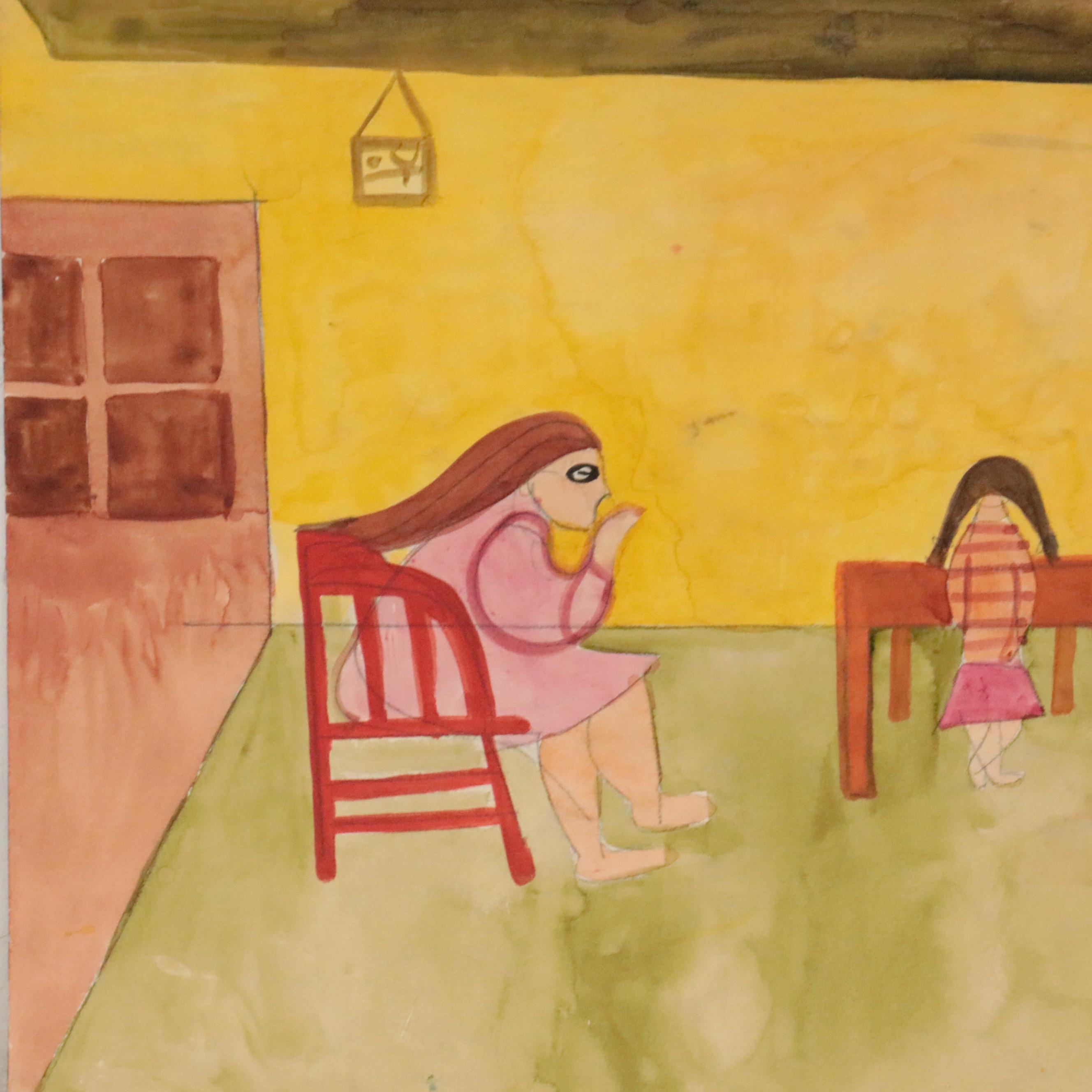 Esther Phillips Double-Sided Figural Watercolor Painting, Mid 20th Century