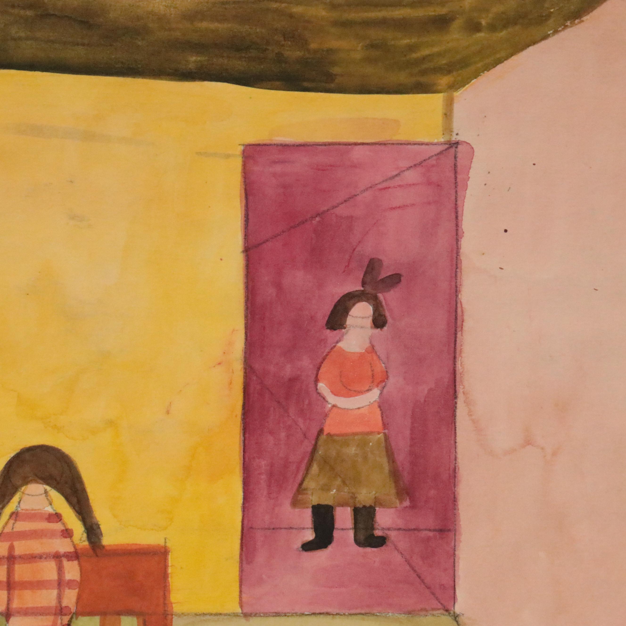 Esther Phillips Double-Sided Figural Watercolor Painting, Mid 20th Century