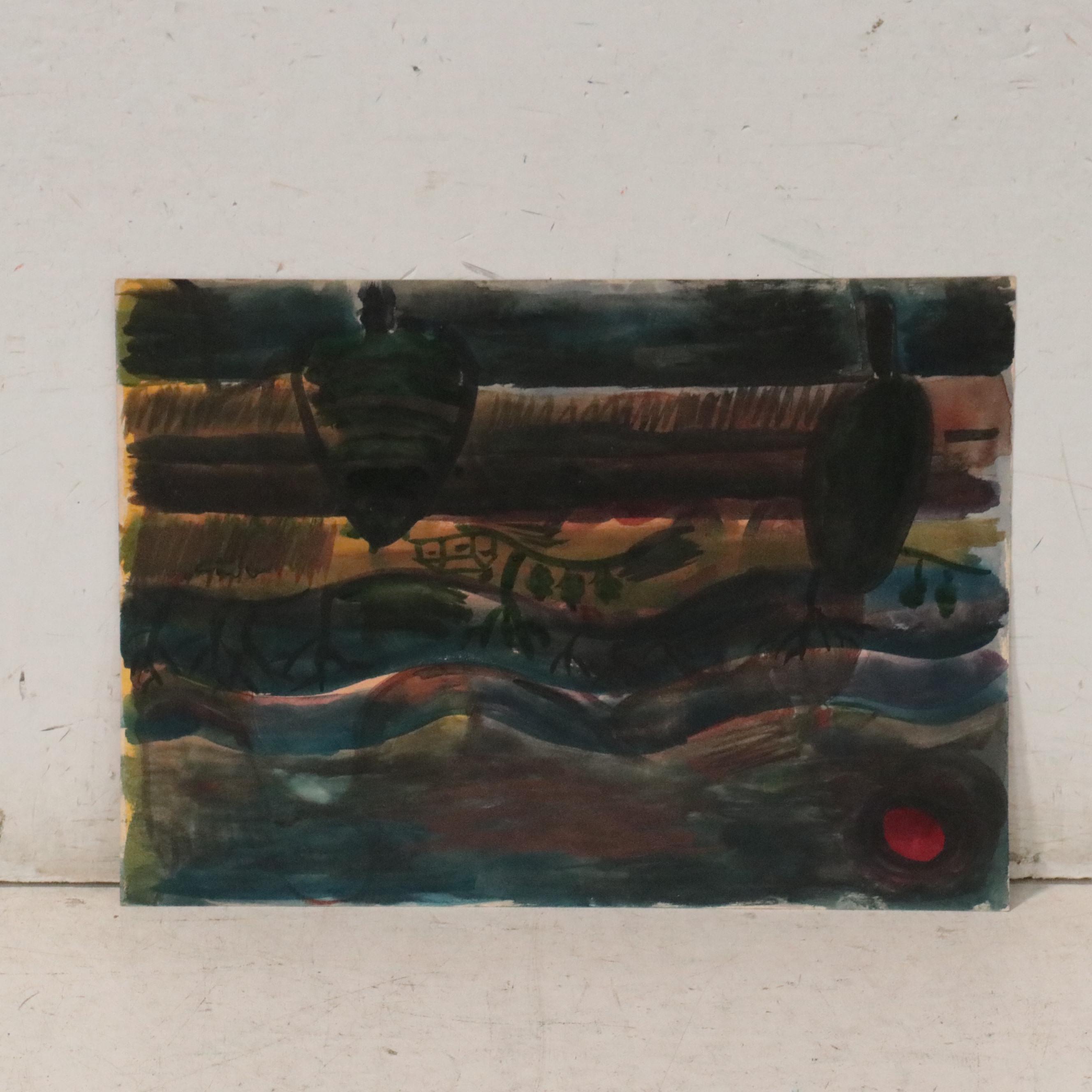 Esther Phillips Double-Sided Figural Watercolor Painting, Mid 20th Century