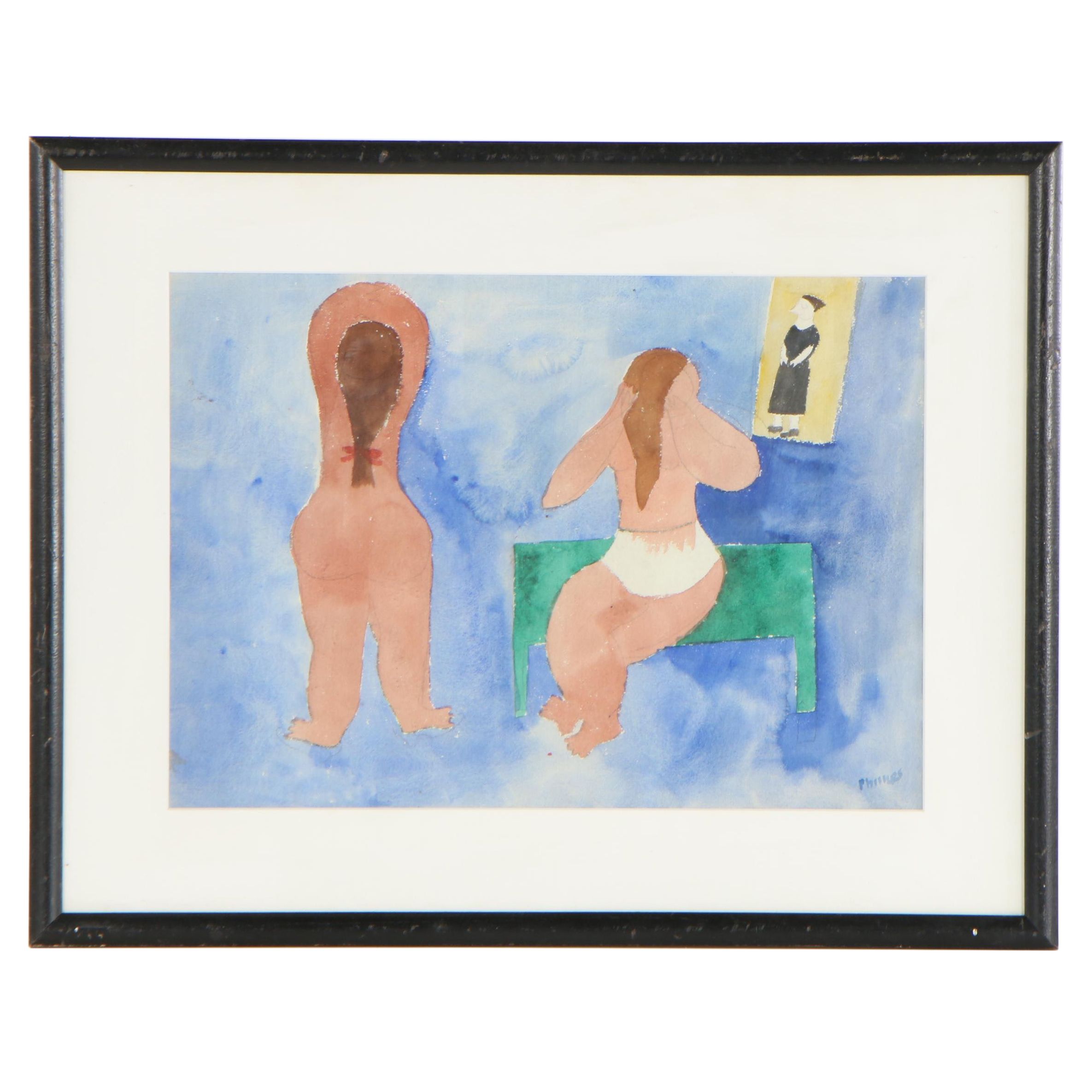 Esther Phillips Double-Sided Watercolor Painting