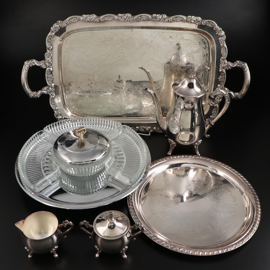 Leonard Silver Plate Coffee Set with Oneida and Other Serving Pieces