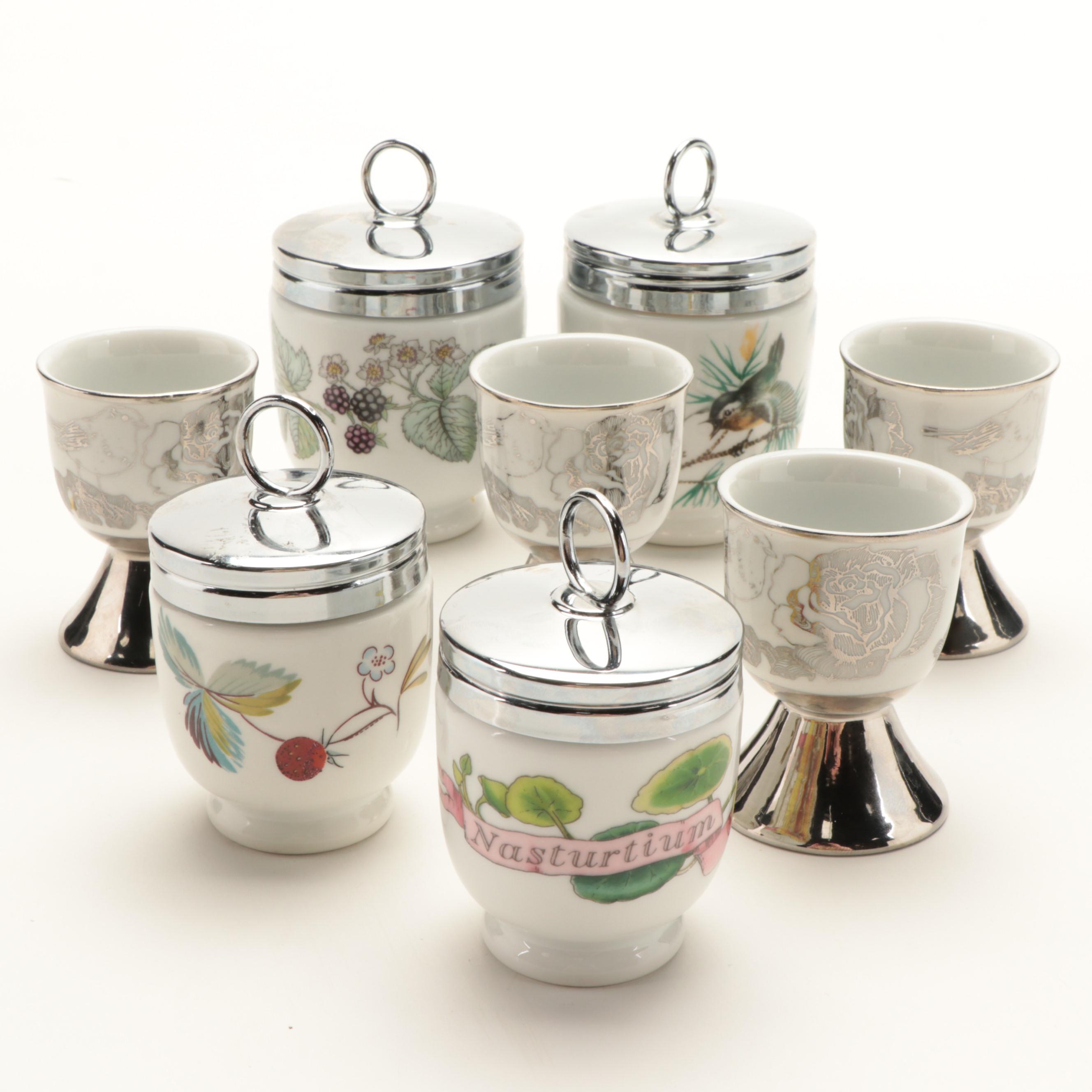 Royal Worcester Porcelain Egg Coddlers with Other Egg Cups