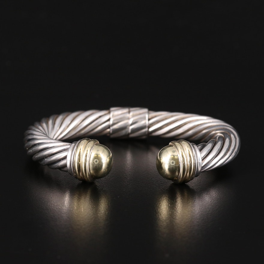 David Yurman "Cable" Sterling Cuff with 14K Accents