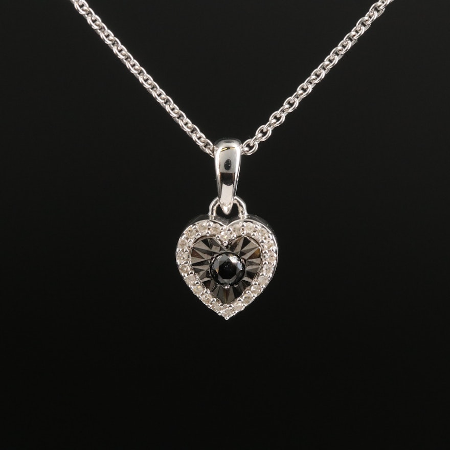 Sterling Diamond Heart Pendant Necklace