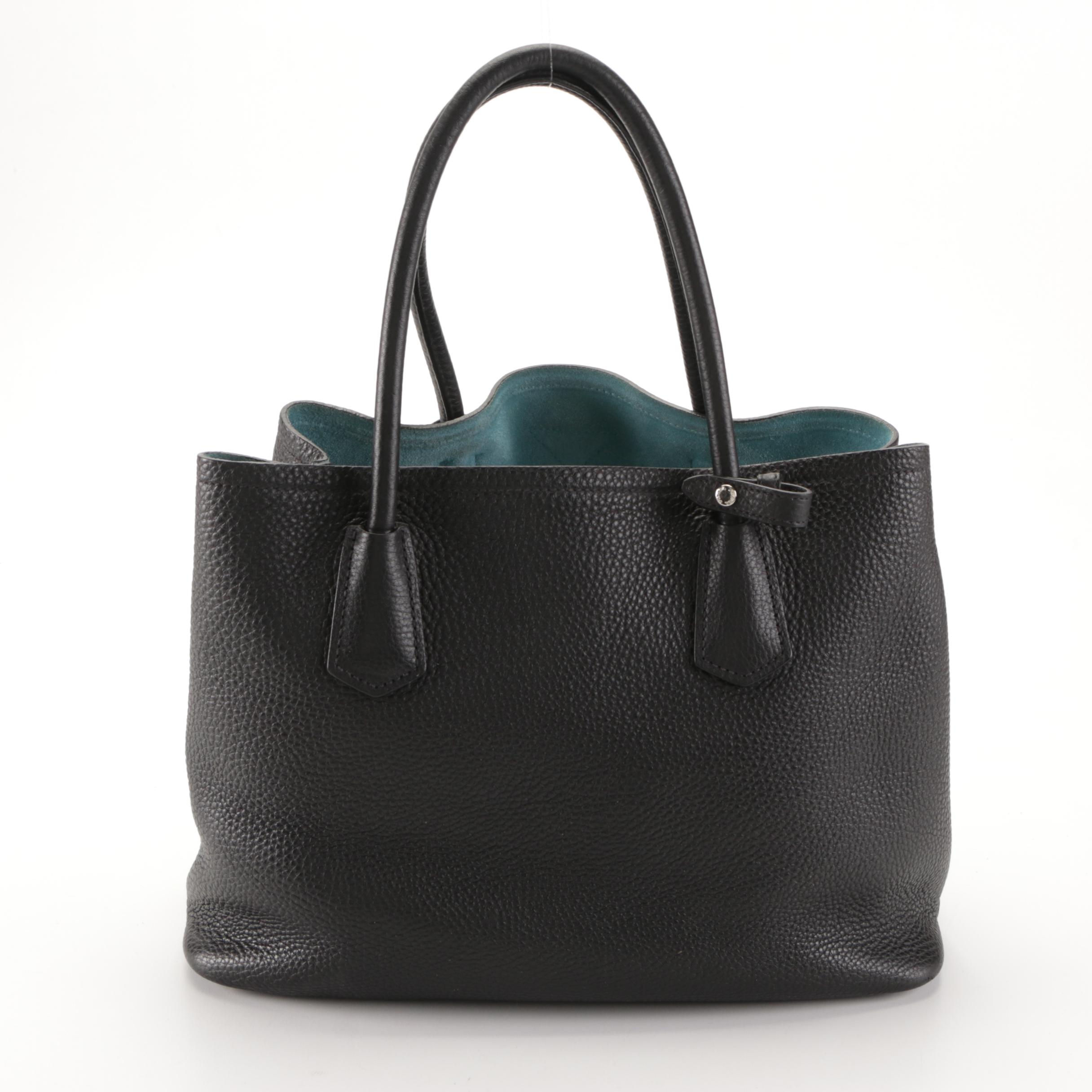 Prada Medium Double Tote in Black Deerskin Leather with Detachable Strap