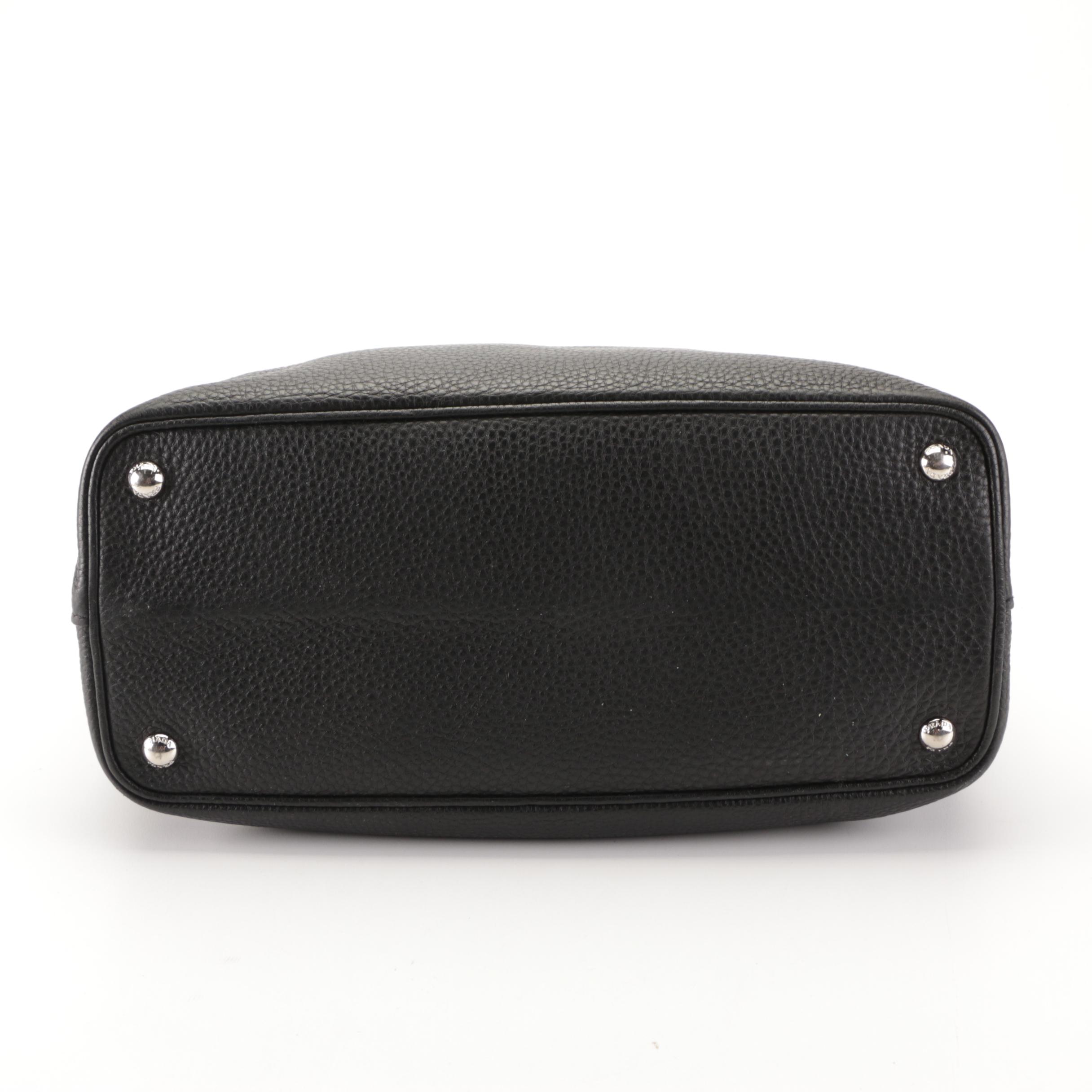 Prada Medium Double Tote in Black Deerskin Leather with Detachable Strap