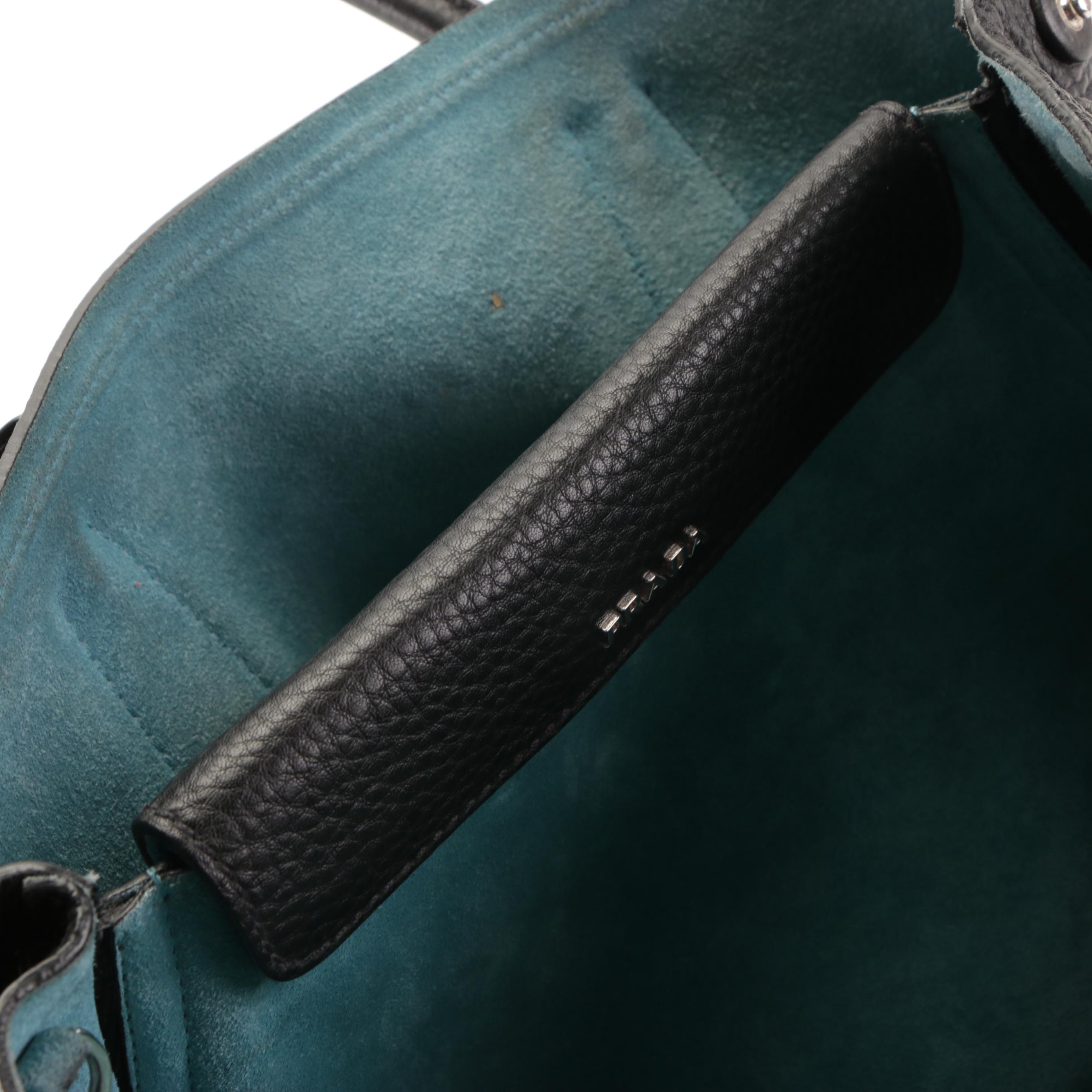 Prada Medium Double Tote in Black Deerskin Leather with Detachable Strap