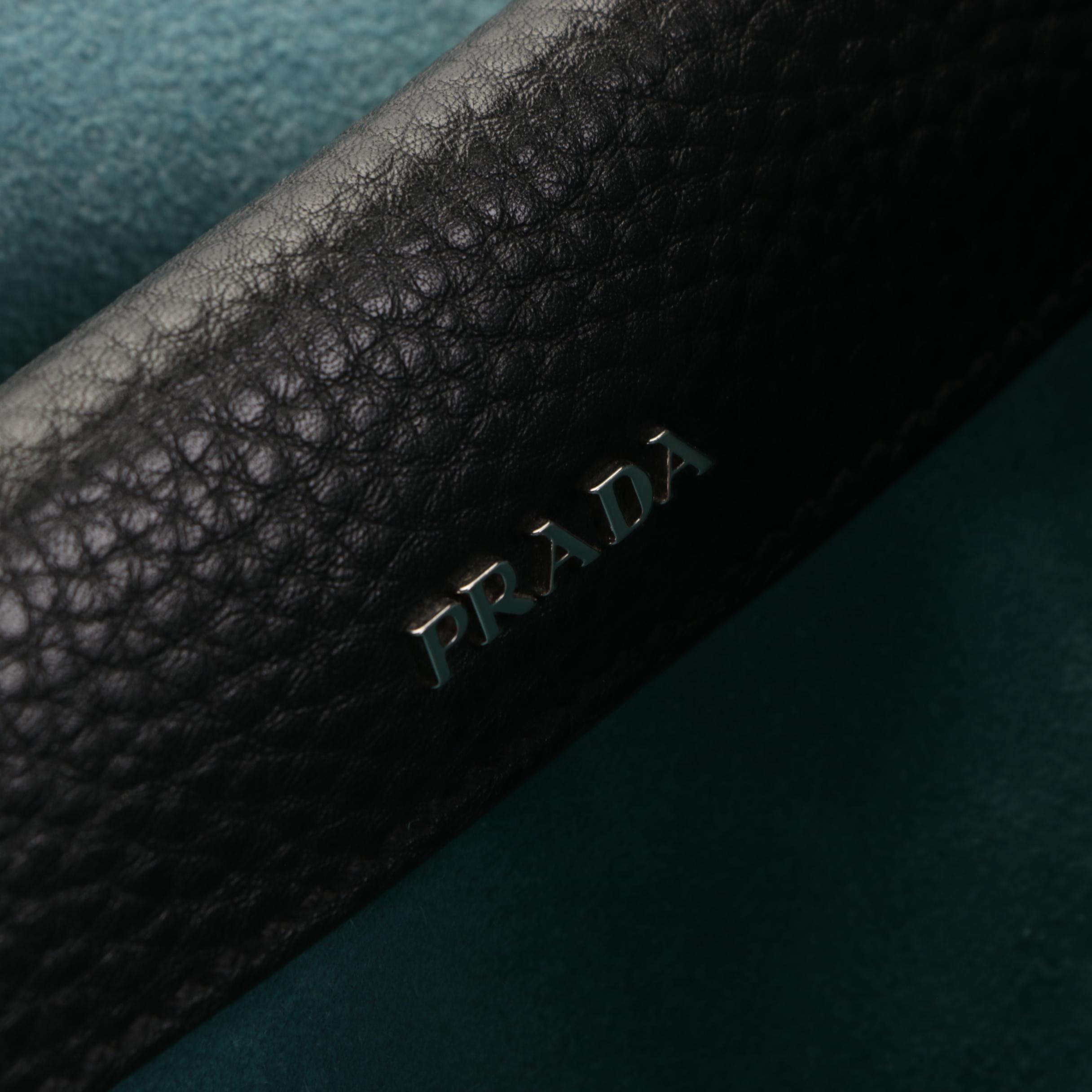 Prada Medium Double Tote in Black Deerskin Leather with Detachable Strap