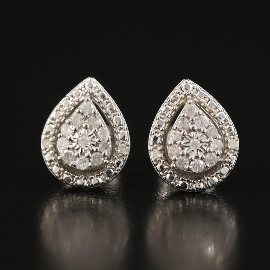 Sterling Diamond Teardrop Stud Earrings