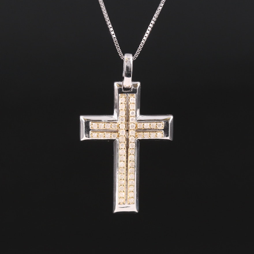 Sterling 0.40 CTW Diamond Cross Pendant Necklace