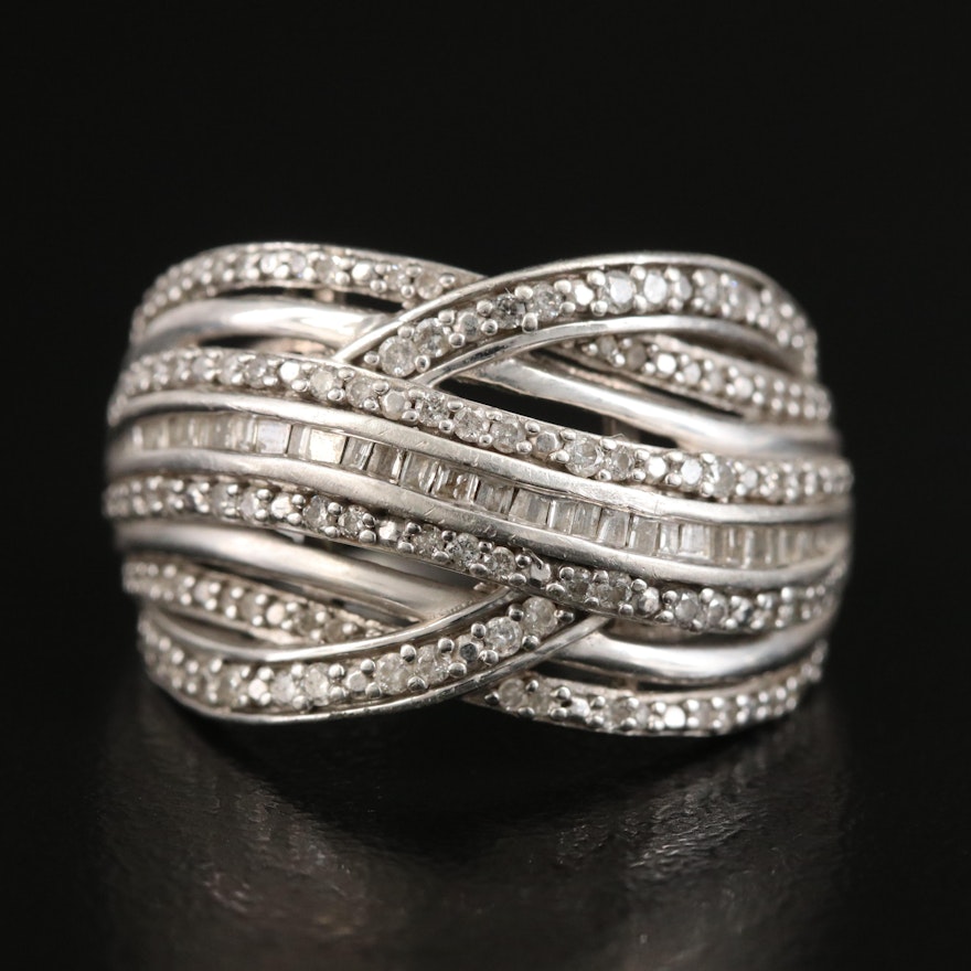 Sterling Diamond Crossover Ring