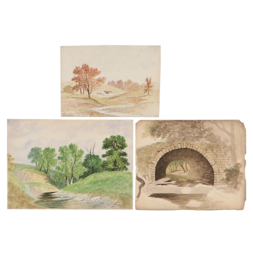 Landscape Watercolor Paintings Attributed to Emma Mendenhall, Circa 1980