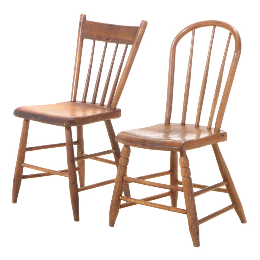 Two American Primitive Spindle-Back Side Chairs, 19th Century