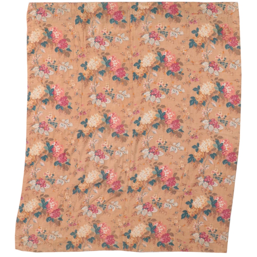 Hand-Tied Quilted Coverlet with Floral Motif