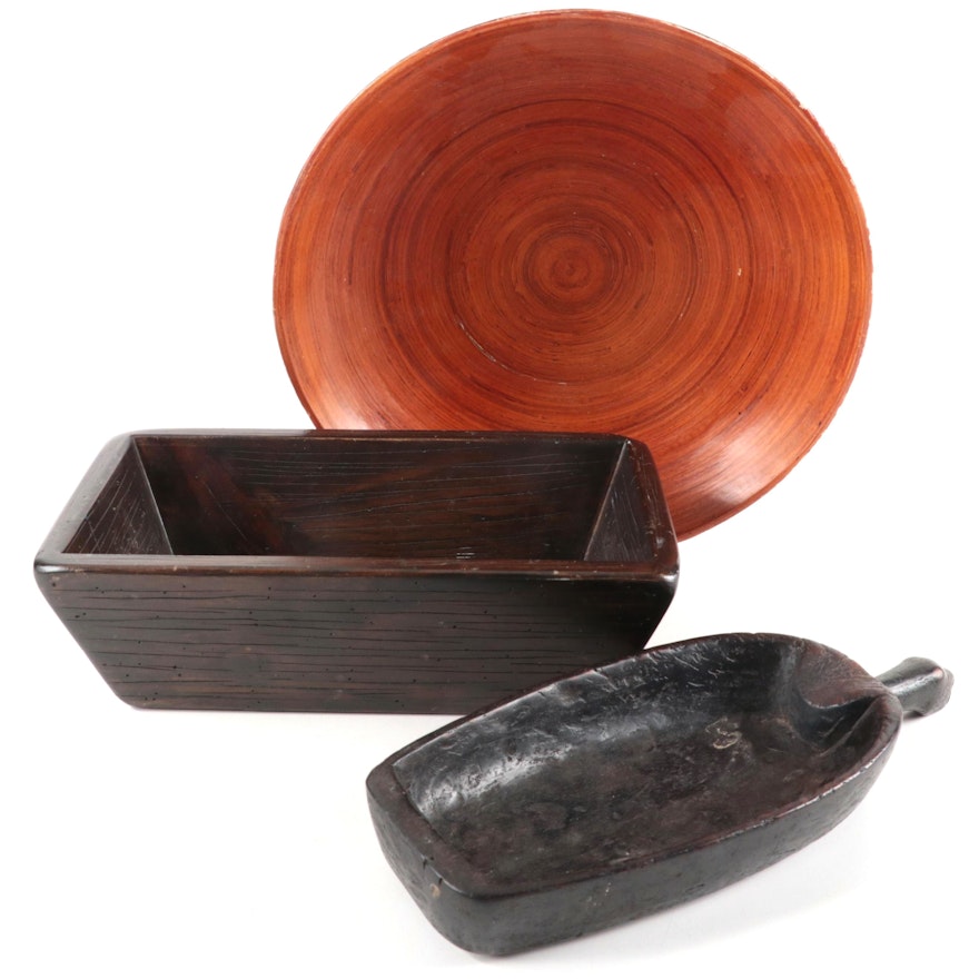 Decorative Wooden Bowl, Planter Box and Scoop