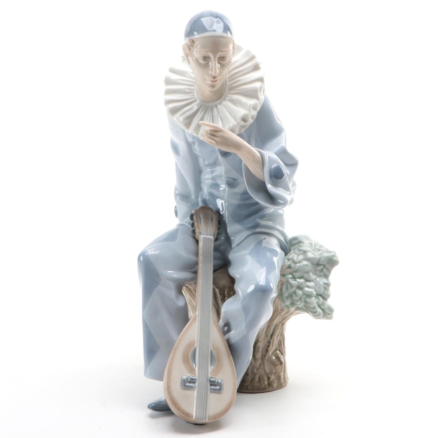 Nao by Lladró Porcelain Seated Harlequin with Mandolin Figurine