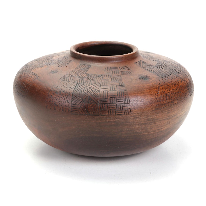 Jim Eliopulos Turned And Carved Black Walnut Bowl