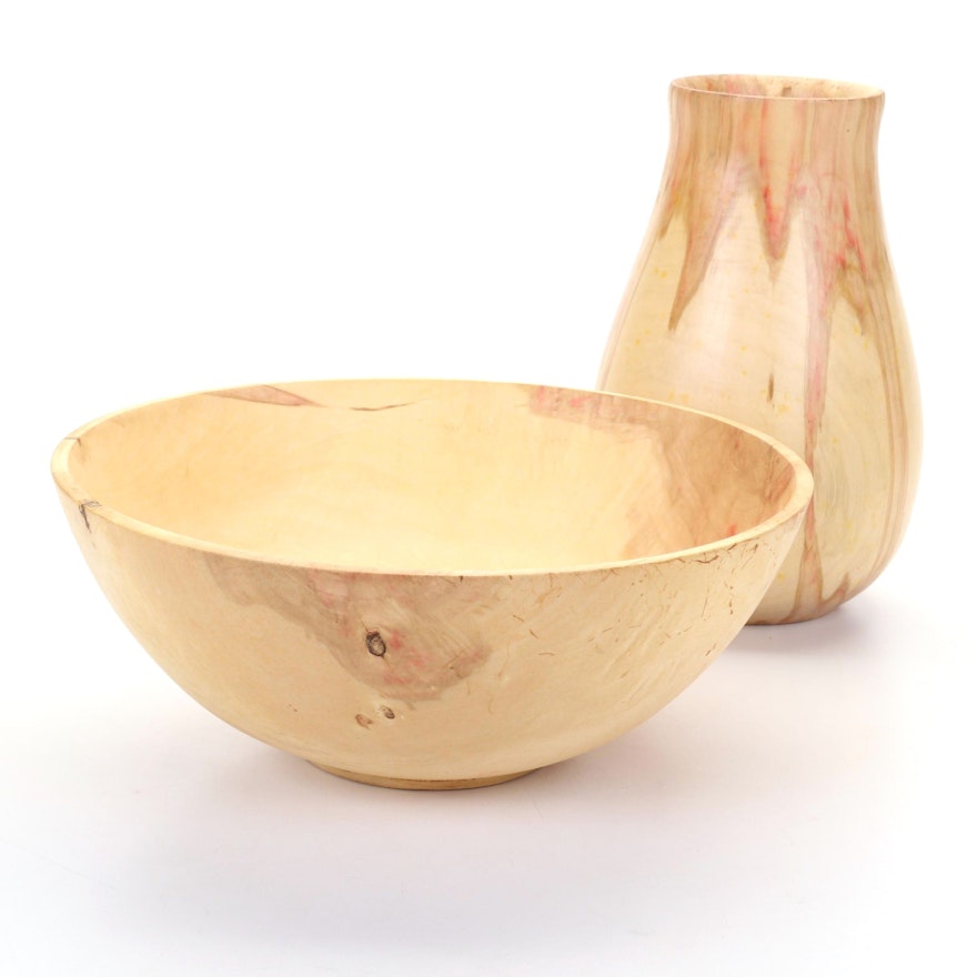 Jim Eliopulos Turned Box Elder Wood Bowl and Vase