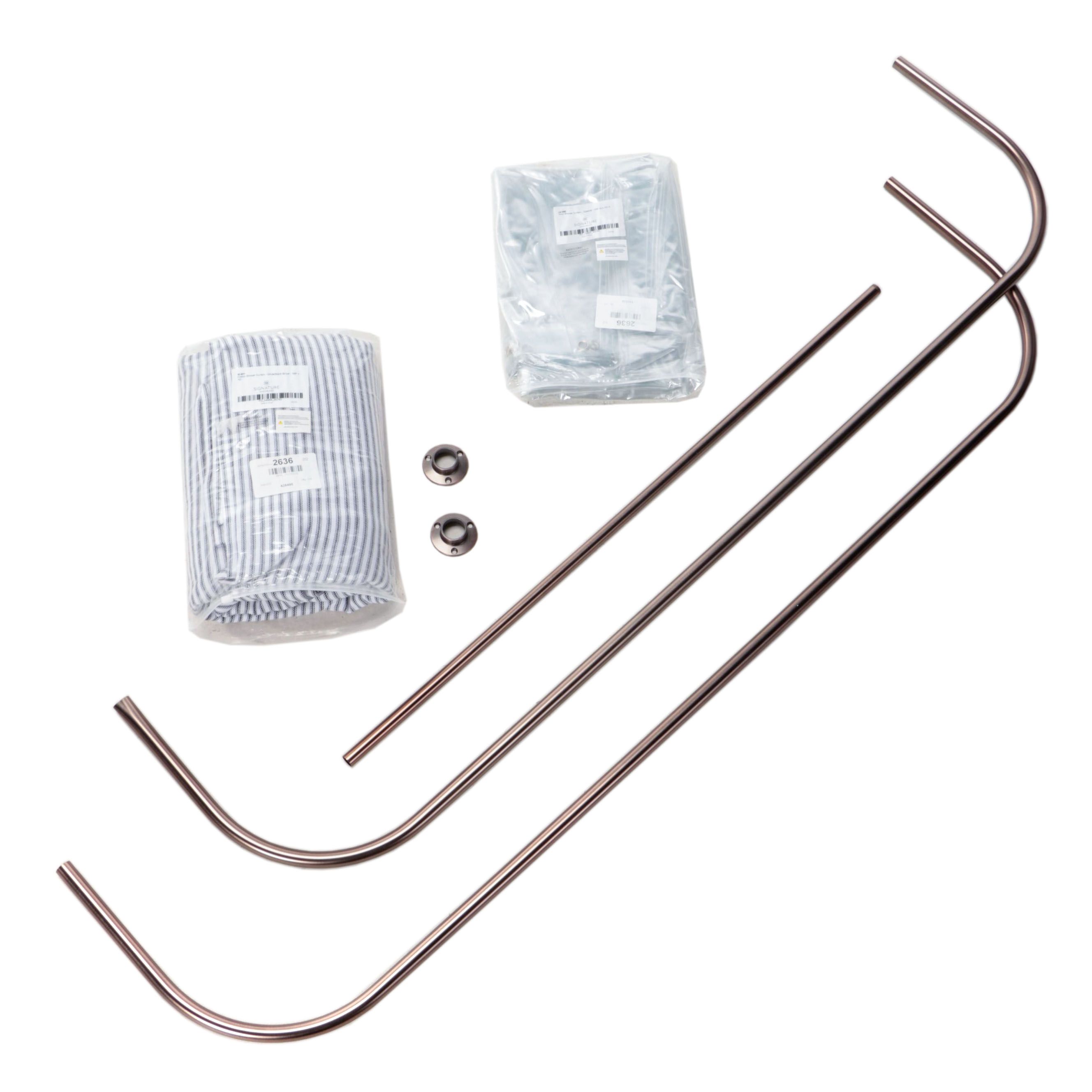 Rectangular Brass Shower Curtain Rod, Vinyl Curtain and Cotton Shower Curtain