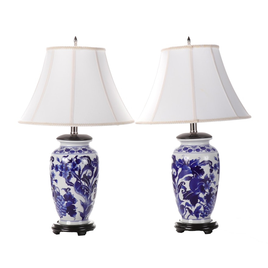 Pair of Blue and White Porcelain Vase Table Lamps, Contemporary