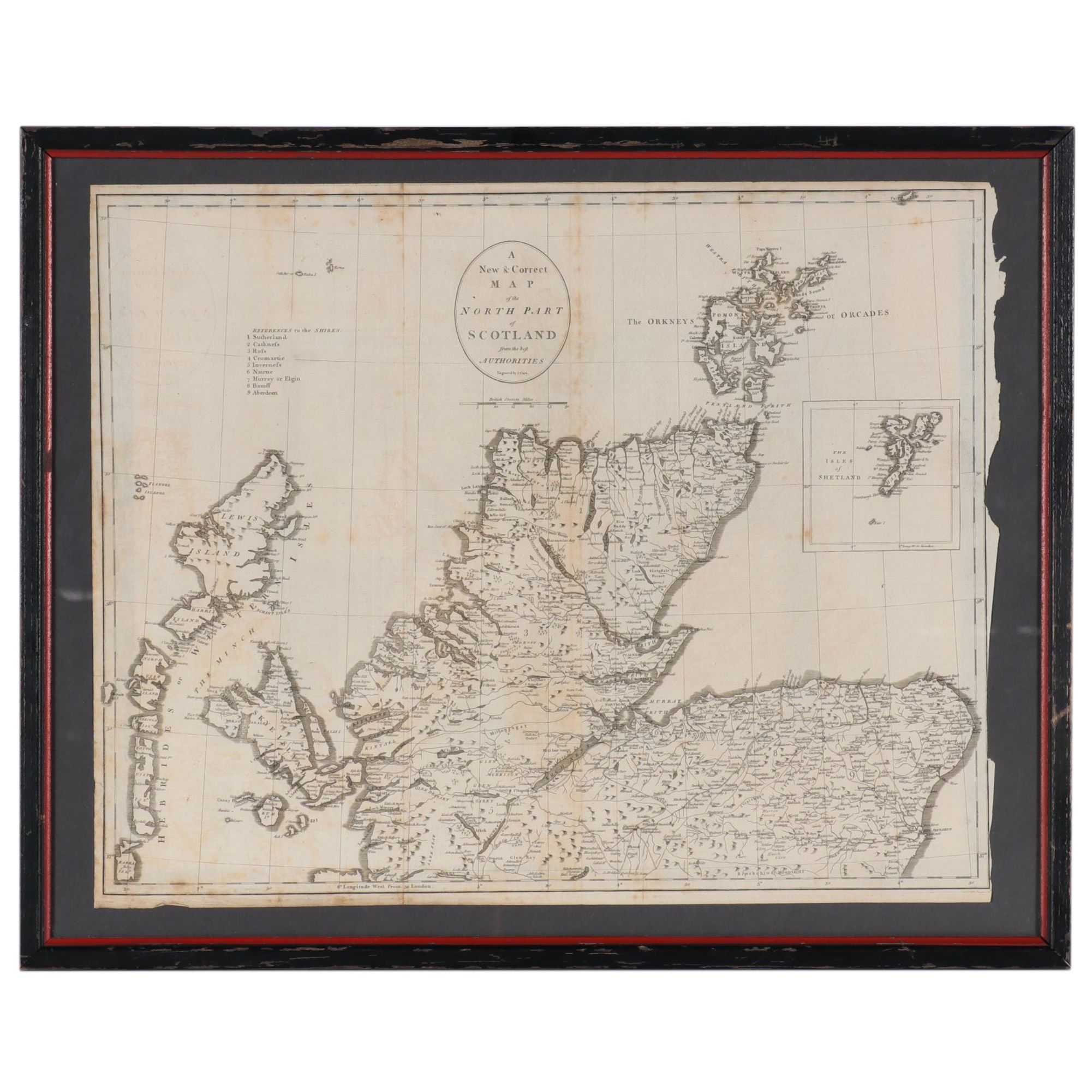 John Cary Engraving Map of Northern Scotland, Early 19th Century