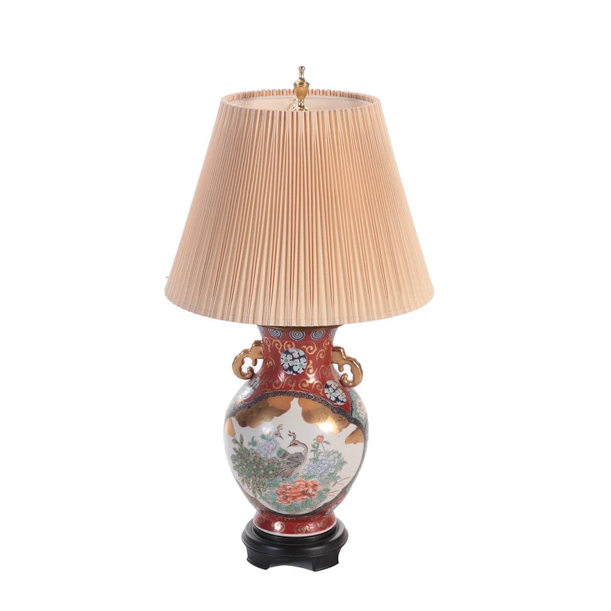 Imari Porcelain Handled Vase Converted Table Lamp, Mid to Late 20th C