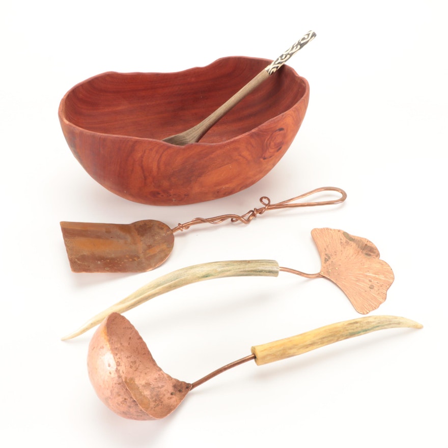 Napastyle Wooden Bowl with Ben & Lael Copper and Antler Utensils and More