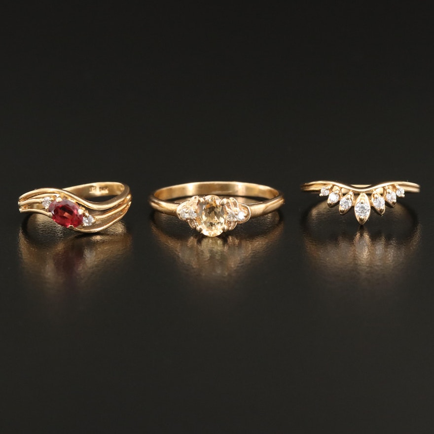 14K Ring Selection with Garnet, Diamond and Topaz