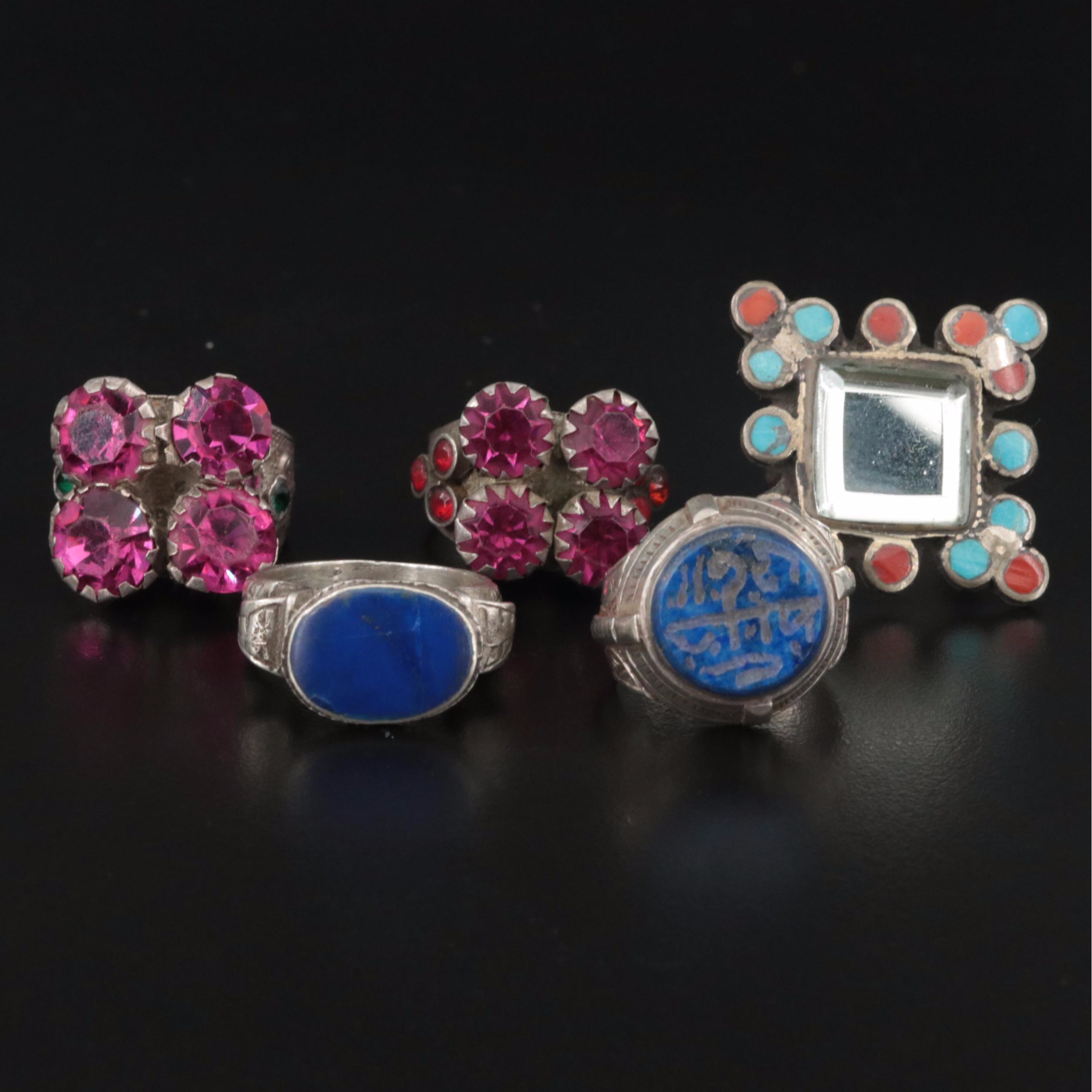 Vintage Afghan and Pakistan Sterling Ring Selection Including Lapis Lazuli