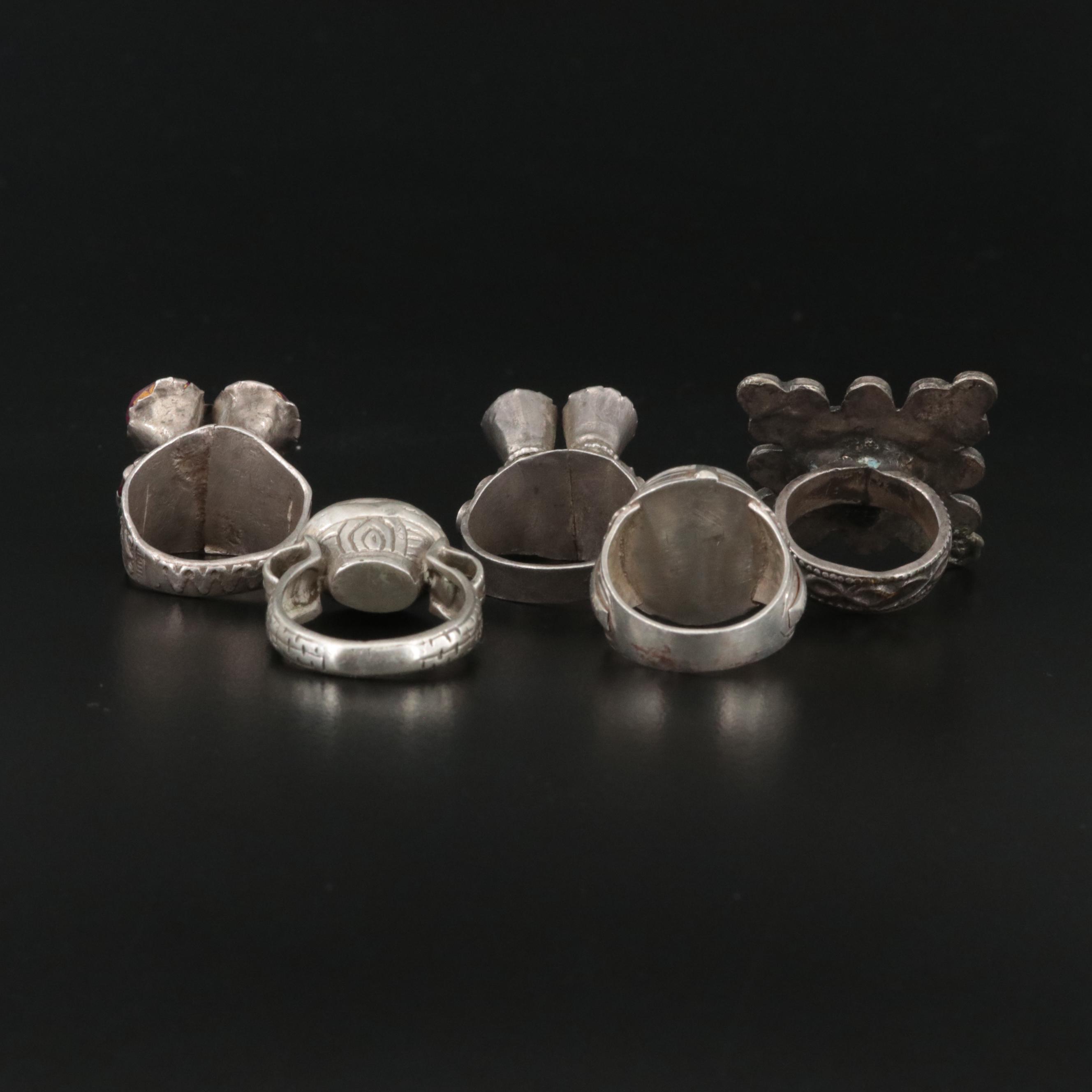 Vintage Afghan and Pakistan Sterling Ring Selection Including Lapis Lazuli