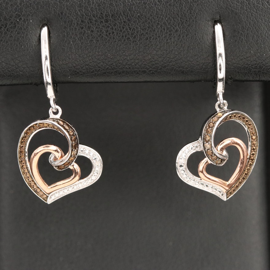 Sterling Diamond Heart Drop Earrings