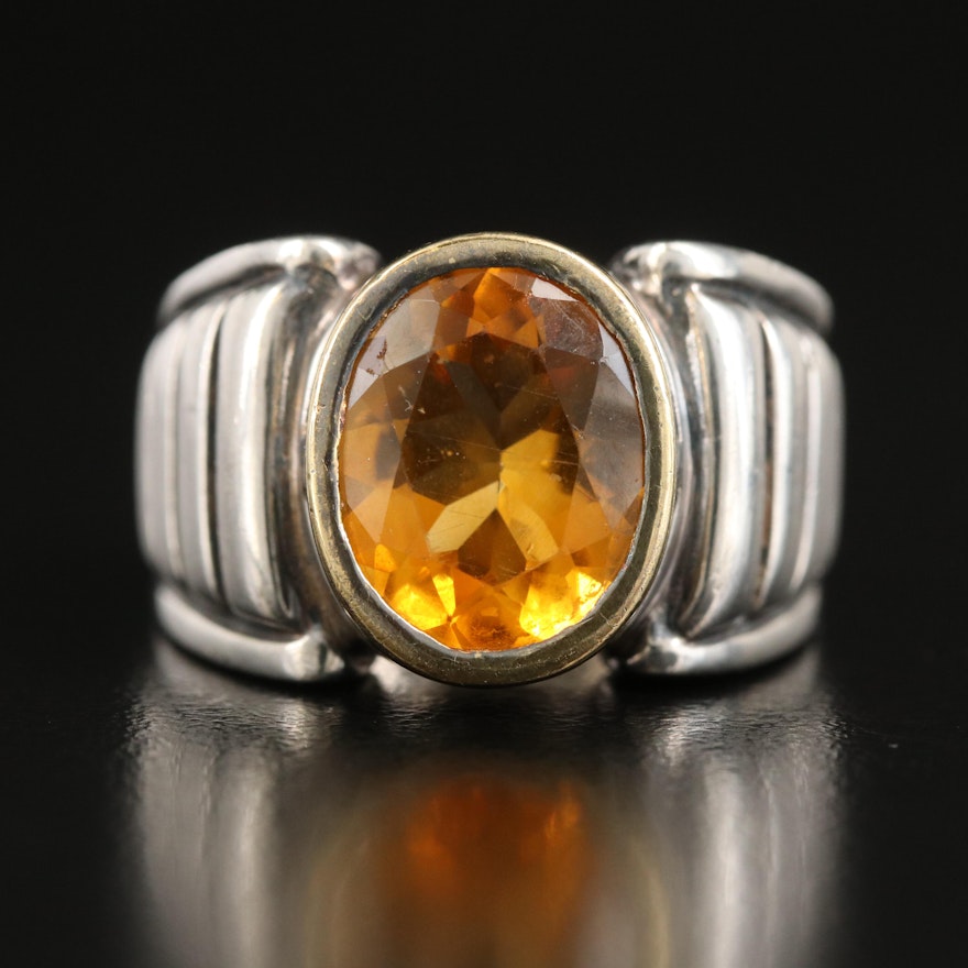 Caviar Sterling Citrine Ring with 18K Accent