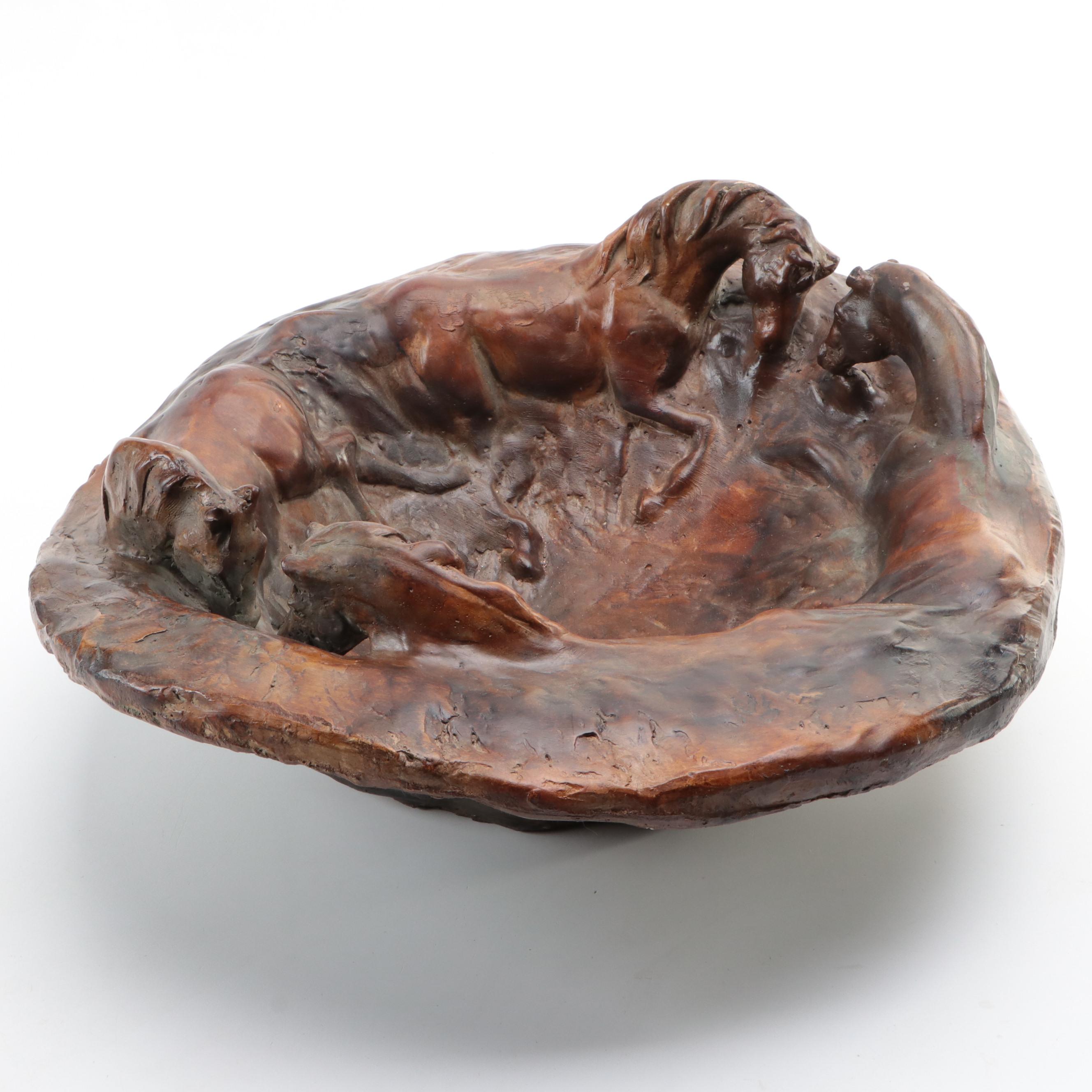 Attila Tivadar Studio Cast Gypsum Horse Centerpiece Bowl