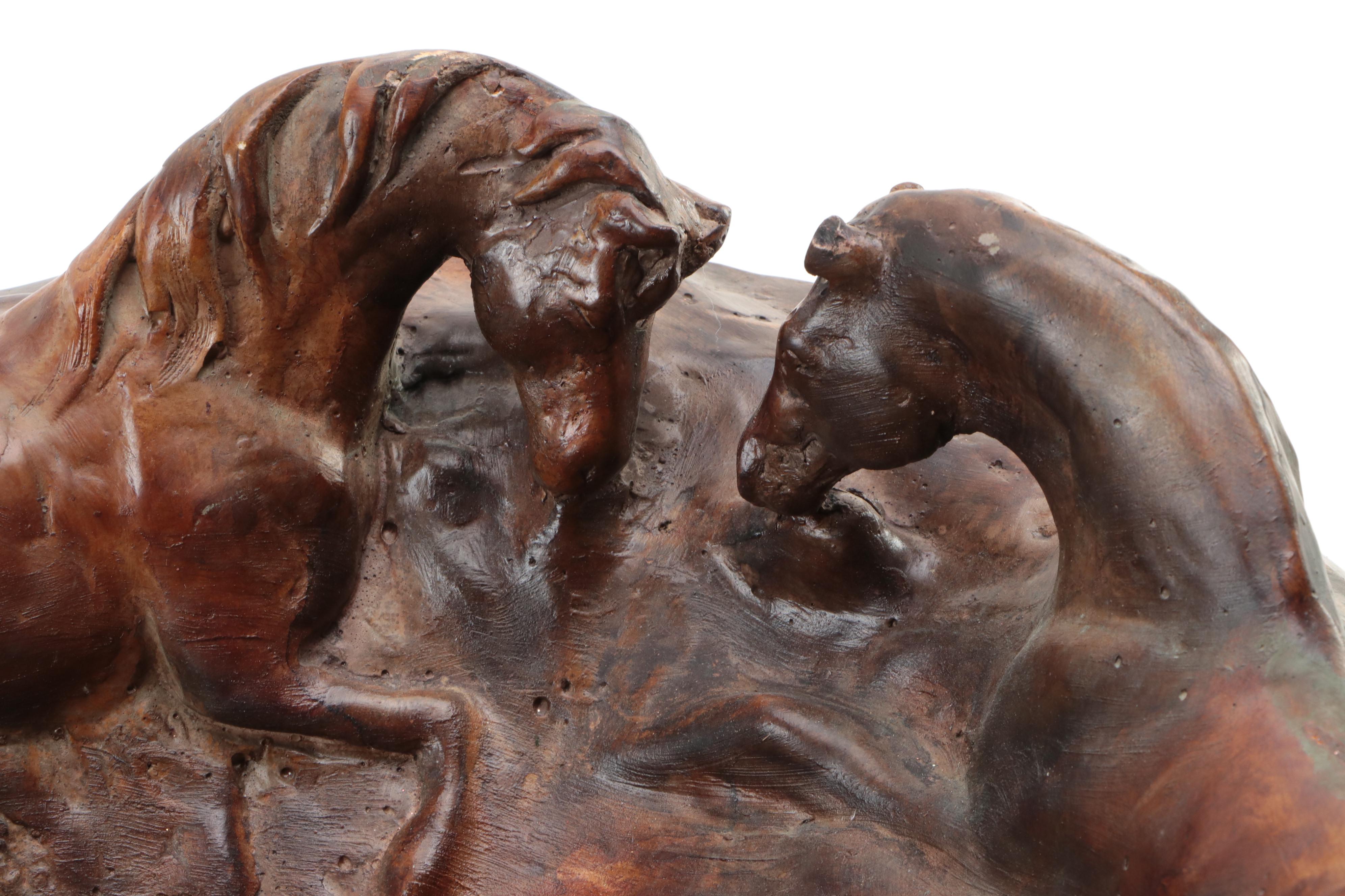 Attila Tivadar Studio Cast Gypsum Horse Centerpiece Bowl