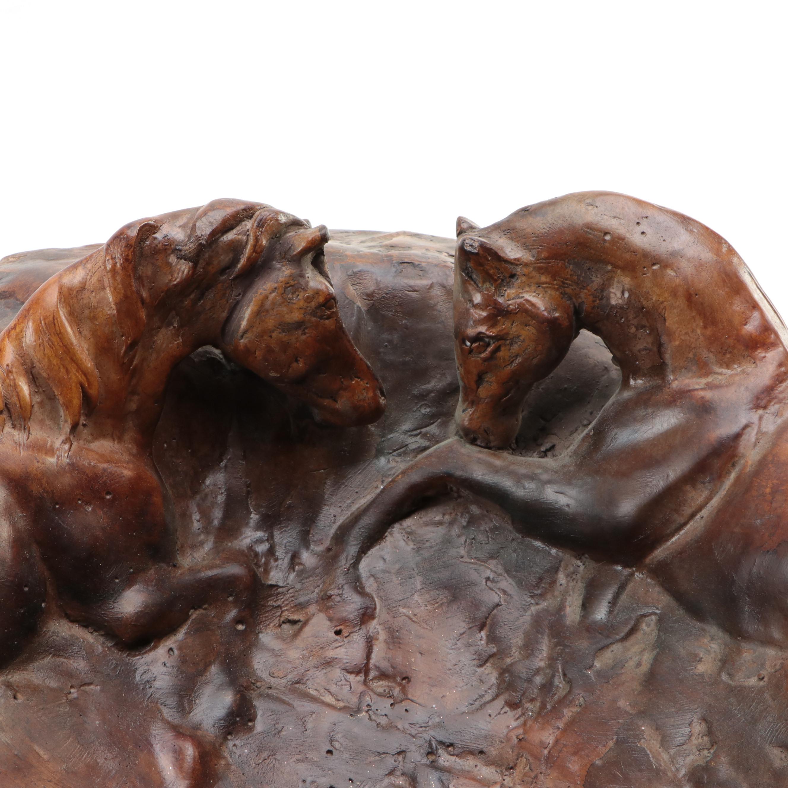 Attila Tivadar Studio Cast Gypsum Horse Centerpiece Bowl