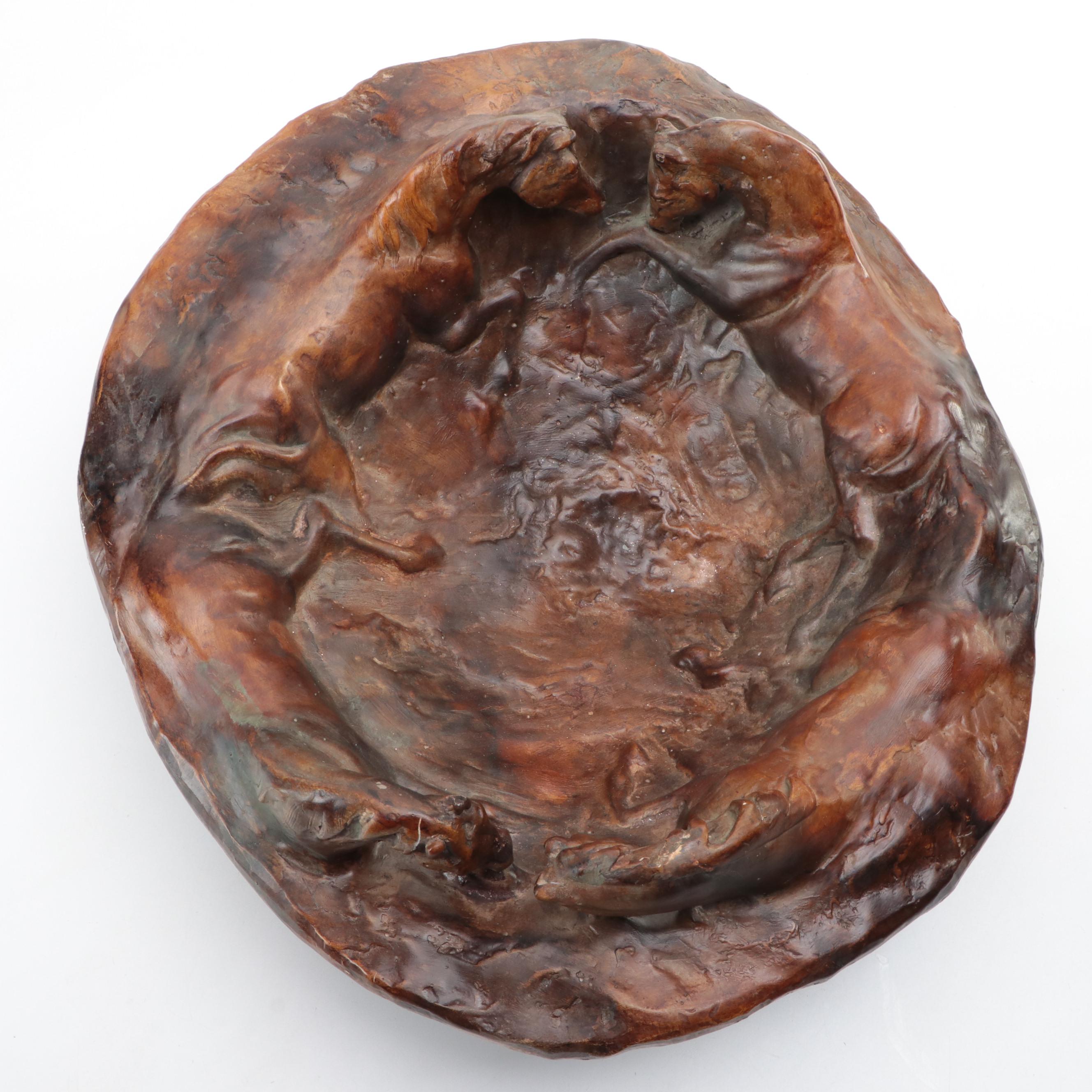 Attila Tivadar Studio Cast Gypsum Horse Centerpiece Bowl