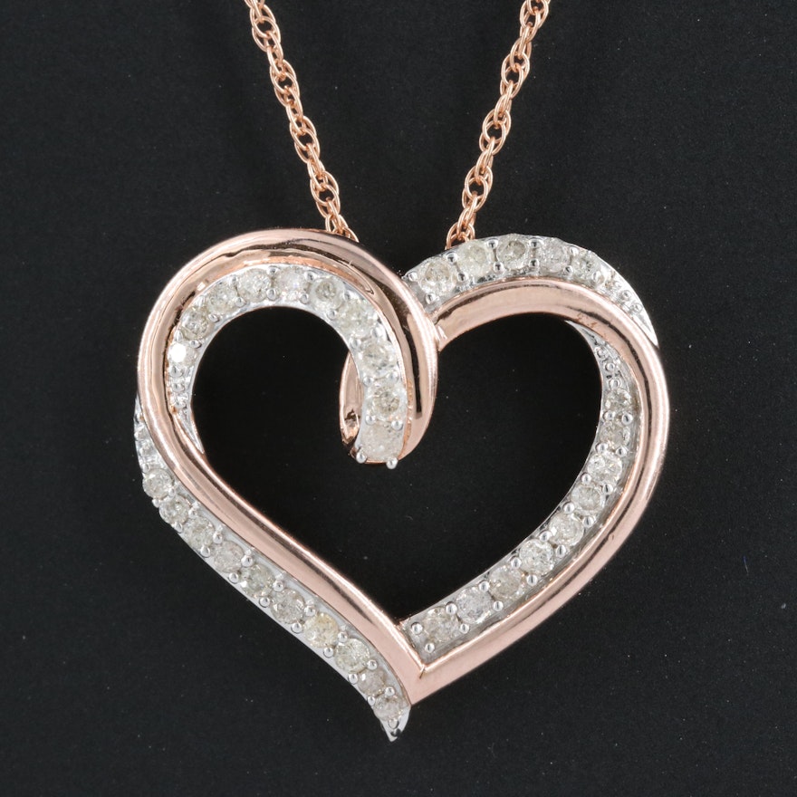 Sterling Diamond Heart Pendant on Gold-Filled Chain Necklace