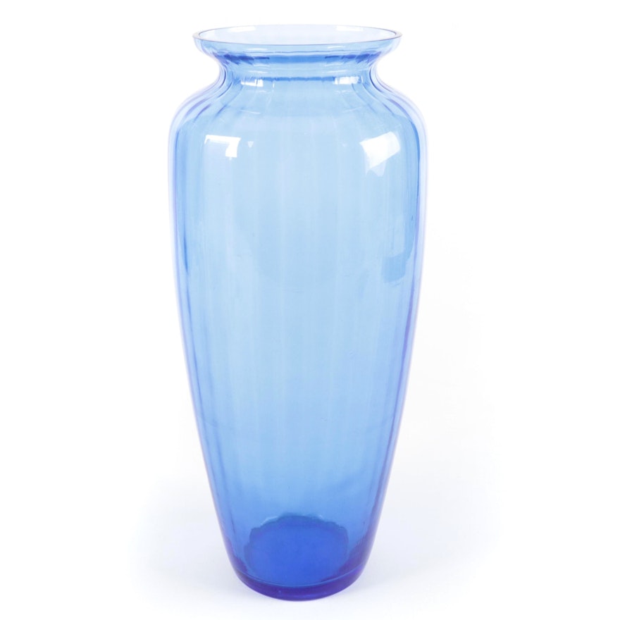 Oversized Optic Cobalt Blue Glass Tapered Vase
