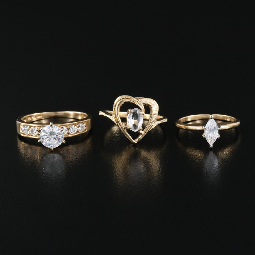 14K Ring Selection with Quartz and Cubic Zirconia